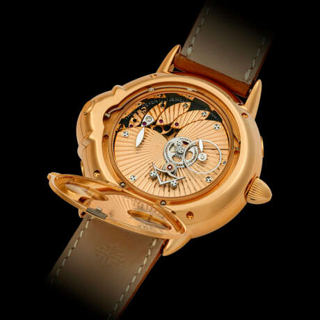 VINCENT BERARD. AN 18K PINK GOLD LEFT HANDED WRISTWATCH WITH DAY, MOON PHASES AND POWER RESERVE - фото 4