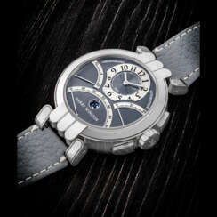 HARRY WINSTON. AN 18K WHITE GOLD AUTOMATIC CHRONOGRAPH WRISTWATCH WITH RETROGRADE CHRONOGRAPH SECONDS, MINUTES AND HOURS