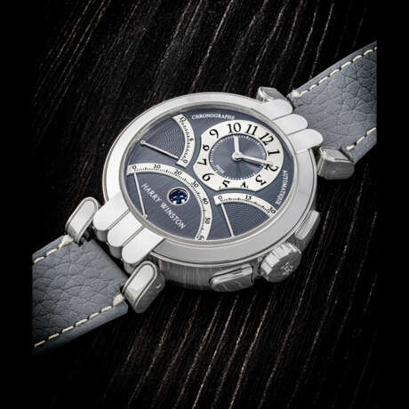 HARRY WINSTON. AN 18K WHITE GOLD AUTOMATIC CHRONOGRAPH WRISTWATCH WITH RETROGRADE CHRONOGRAPH SECONDS, MINUTES AND HOURS - фото 1