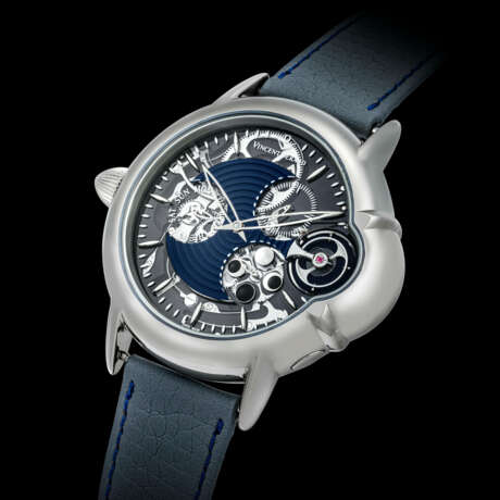 VINCENT BERARD. AN 18K WHITE GOLD LEFT HANDED SEMI-SKELETONISED WRISTWATCH WITH DAY, MOON PHASES AND POWER RESERVE - photo 1