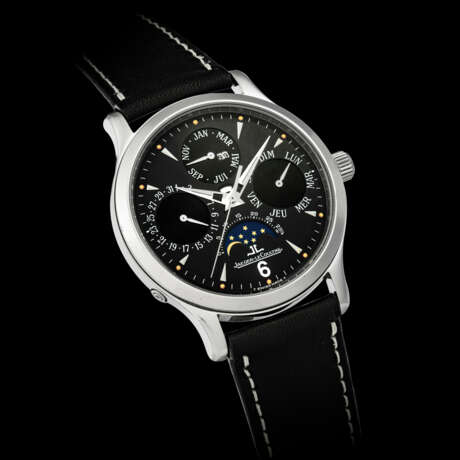 JAEGER-LECOULTRE. A STAINLESS STEEL AUTOMATIC PERPETUAL CALENDAR WRISTWATCH WITH SWEEP CENTRE SECONDS, MOON PHASES AND FRENCH CALENDAR - photo 1