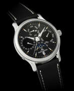 Calendrier perpétuel. JAEGER-LECOULTRE. A STAINLESS STEEL AUTOMATIC PERPETUAL CALENDAR WRISTWATCH WITH SWEEP CENTRE SECONDS, MOON PHASES AND FRENCH CALENDAR