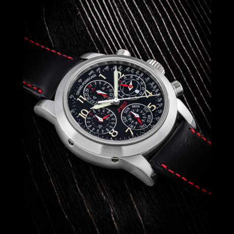 GIRARD-PERREGAUX. A PLATINUM AUTOMATIC LIMITED EDITION PERPETUAL CALENDAR CHRONOGRAPH WRISTWATCH WITH LEAP YEAR, 24 HOUR AND MOON PHASES INDICATION, MADE FOR THE 50TH ANNIVERSARY OF FERRARI - photo 1