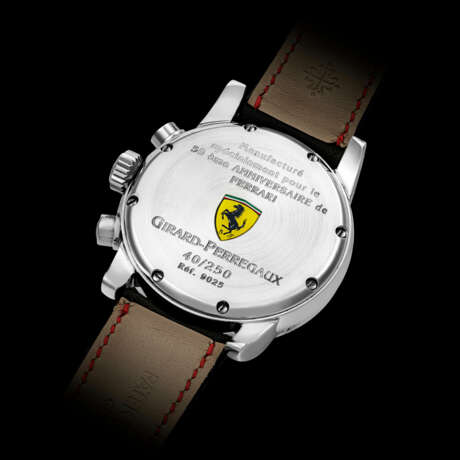 GIRARD-PERREGAUX. A PLATINUM AUTOMATIC LIMITED EDITION PERPETUAL CALENDAR CHRONOGRAPH WRISTWATCH WITH LEAP YEAR, 24 HOUR AND MOON PHASES INDICATION, MADE FOR THE 50TH ANNIVERSARY OF FERRARI - photo 2