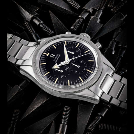 OMEGA. A VERY RARE STAINLESS STEEL CHRONOGRAPH WRISTWATCH WITH BRACELET - photo 1