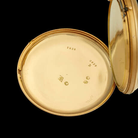 BREGUET. A VERY RARE AND HISTORICALLY IMPORTANT 18K GOLD HALF QUARTER REPEATING POCKET WATCH WITH SECRET PORTRAIT COMPARTMENT, SOLD TO PAULINE BONAPARTE, PRINCESS BORGHESE, SISTER OF NAPOLEON BONAPARTE - фото 7