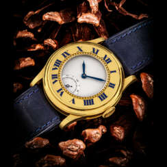 BREGUET. A ONE-OF-A-KIND 18K GOLD HALF-HUNTER-STYLE CASE WRISTWATCH WITH GUILLAUME BALANCE, SOLD TO CHARLES CAHEN D’ANVERS