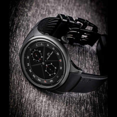 JAQUET DROZ. A RARE BLACK CERAMIC LIMITED EDITION AUTOMATIC PERPETUAL CALENDAR WRISTWATCH WITH LEAP YEAR INDICATION, RETROGRADE DATE AND DAY - photo 1