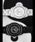 Chanel. CHANEL. A SET OF 2 ONE-OF-A-KIND AND ATTRACTIVE BLACK AND WHITE CERAMIC AUTOMATIC WRISTWATCHES WITH SWEEP CENTRE SECONDS AND BRACELET, MADE FOR ONLY WATCH 2019