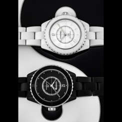 CHANEL. A SET OF 2 ONE-OF-A-KIND AND ATTRACTIVE BLACK AND WHITE CERAMIC AUTOMATIC WRISTWATCHES WITH SWEEP CENTRE SECONDS AND BRACELET, MADE FOR ONLY WATCH 2019