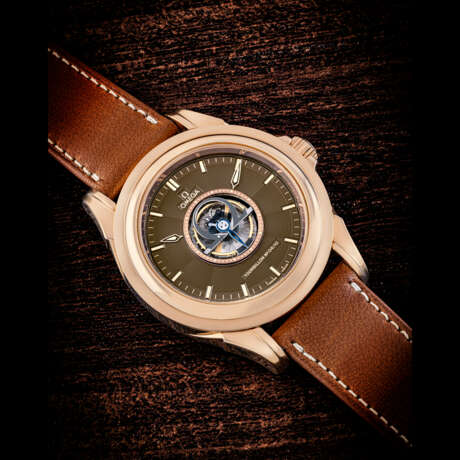 OMEGA. AN EXTREMELY RARE AND ATTRACTIVE 18K PINK GOLD AUTOMATIC CENTRAL TOURBILLON WRISTWATCH - photo 1