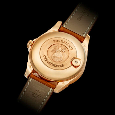 OMEGA. AN EXTREMELY RARE AND ATTRACTIVE 18K PINK GOLD AUTOMATIC CENTRAL TOURBILLON WRISTWATCH - photo 2