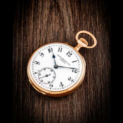 PATEK PHILIPPE. AN 18K PINK GOLD POCKET WATCH WITH ENAMEL DIAL