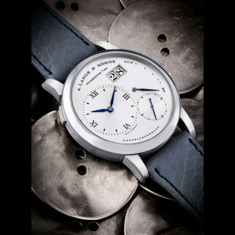 A. LANGE & S&#214;HNE. AN EXTREMELY RARE STAINLESS STEEL WRISTWATCH WITH OVERSIZED DATE AND POWER RESERVE - photo 1