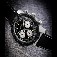 LECOULTRE. A RARE STAINLESS STEEL CHRONOGRAPHWRISTWATCH WITH “PANDA DIAL”