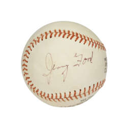 PRESIDENT GERALD FORD SINGLE SIGNED 1976 ALL-STAR GAME CEREMONIAL BASEBALL AND RELATED PHOTOGRAPH. (EX-THURMAN MUNSON COLLECTION)(PSA/DNA 8 NM-MT)