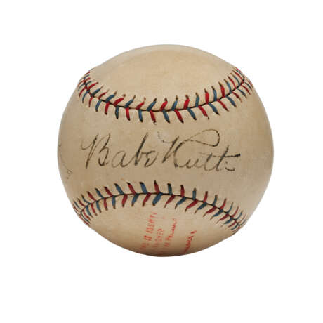 EXCEPTIONAL BABE RUTH AND LOU GEHRIG AUTOGRAPHED BASEBALL C. 1926-27 (PSA/DNA 7 NM) - фото 1