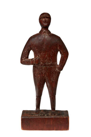 A CARVED WOOD FIGURE OF A BASEBALL PLAYER - photo 1