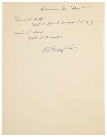 A.C. "DAZZY" VANCE SINGLE SIGNED BASEBALL WITH RELATED HANDWRITTEN LETTER FROM VANCE (PSA/DNA 8 NM-MT) - photo 2