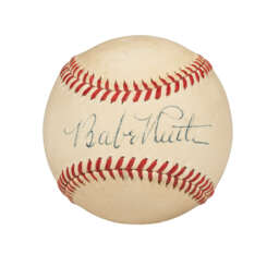 OUTSTANDING BABE RUTH SINGLE SIGNED BASEBALL: FINEST CONDITION SPECIMEN RUTH AUTOGRAPH WITHIN THE GEDDY LEE COLLECTION (PSA/DNA 7 NM)(JSA)