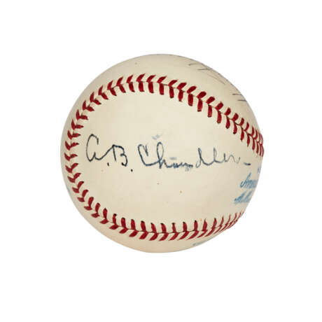 SEPTEMBER 8, 1945 PRESIDENT HARRY TRUMAN AUTOGRAPHED BASEBALL WITH MLB COMMISSIONER A.B. "HAPPY" CHANDLER (PSA/DNA 7 NM) - photo 2