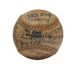 1937 ALL-STAR GAME MULTI-SIGNED BASEBALL WITH ELEVEN HALL OF FAME MEMBERS (PSA/DNA 6 EX-MT)