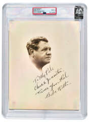 BABE RUTH AUTOGRAPHED PHOTOGRAPH TO CHARLES AND JUANITA (ELLIAS)(BABE RUTH PERSONAL COLLECTION)(PSA/DNA MT 9)
