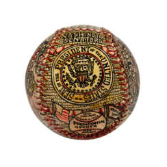 U.S. PRESIDENTIAL &quot;HOME OPENER&quot; FOLK ART DECORATED BASEBALL BY GEORGE SOSNAK C.1969 (EX-GARY CARTER COLLECTION)