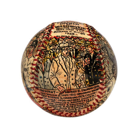 U.S. PRESIDENTIAL "HOME OPENER" FOLK ART DECORATED BASEBALL BY GEORGE SOSNAK C.1969 (EX-GARY CARTER COLLECTION) - photo 3