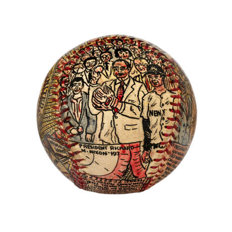 U.S. PRESIDENTIAL "HOME OPENER" FOLK ART DECORATED BASEBALL BY GEORGE SOSNAK C.1969 (EX-GARY CARTER COLLECTION) - photo 4