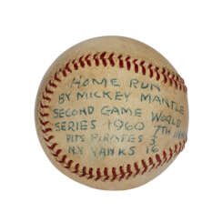 RARE OCTOBER 6, 1960 MICKEY MANTLE WORLD SERIES GAME #4 HOME RUN ATTRIBUTED BASEBALL (478 FOOT HR OUT OF FORBES FIELD)(SECOND OF TWO GAME #4 HOME RUNS)
