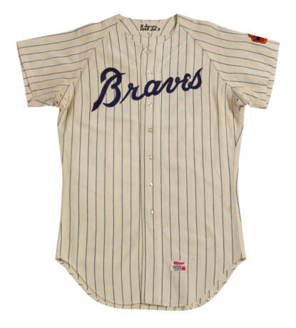HISTORICALLY SIGNIFICANT 1968 HANK AARON ATLANTA BRAVES PROFESSIONAL MODEL HOME JERSEY WORN TO HIT HIS 500TH CAREER HOME RUN (MEIGRAY PHOTOMATCH)(SGC/GROB)(MEARS AUTHENTICATION) - photo 1