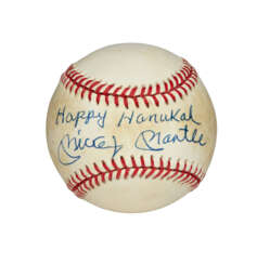 MICKEY MANTLE SINGLE SIGNED AND INSCRIBED &quot;HAPPY HANUKAH&quot; BASEBALL (PSA/DNA 9 MT)