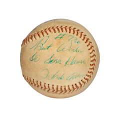 HANK AARON AUTOGRAPHED BASEBALL ATTRIBUTED TO 730TH HOME RUN INSCRIBED TO TEAMMATE TOM HOUSE (PSA/DNA)