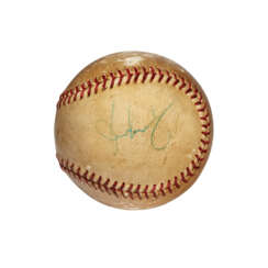 PRESIDENT JOHN F. KENNEDY SINGLE SIGNED BASEBALL WITH RELATION TO APRIL 8, 1963 MLB OPENING GAME (UMPIRE AL SALERNO PROVENANCE)(PSA/DNA)(CHARLES HAMILTON)