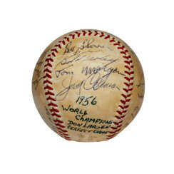 1956 NEW YORK YANKEES TEAM AUTOGRAPHED BASEBALL USED IN DON LARSEN&#39;S WORLD SERIES PERFECT GAME (DON LARSEN PROVENANCE)(WORLD CHAMPIONS)(PSA/DNA)