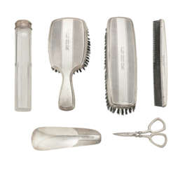 &quot;BABE&quot; RUTH&#39;S DRESSING SET: AN AMERICAN SILVER-
MOUNTED SIX-PIECE DRESSING SET