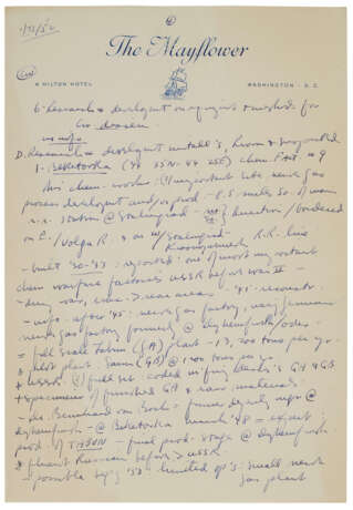 1952 MOE BERG HANDWRITTEN NOTES RELATED TO HIS WORK FOR THE CIA WITH ATOMIC ENERGY CONTENT (PSA/DNA) - Foto 2