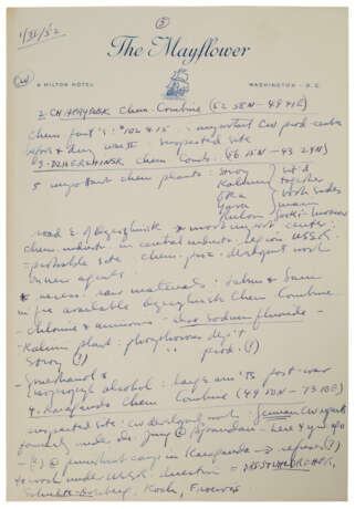 1952 MOE BERG HANDWRITTEN NOTES RELATED TO HIS WORK FOR THE CIA WITH ATOMIC ENERGY CONTENT (PSA/DNA) - Foto 3