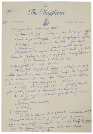 1952 MOE BERG HANDWRITTEN NOTES RELATED TO HIS WORK FOR THE CIA WITH ATOMIC ENERGY CONTENT (PSA/DNA) - Foto 4