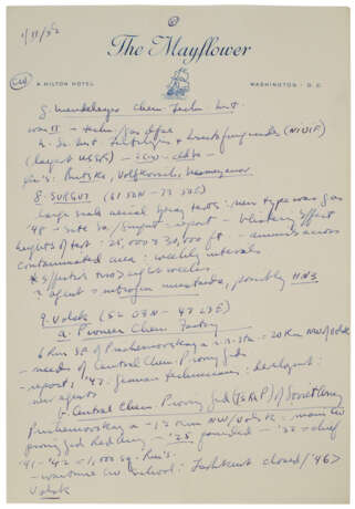 1952 MOE BERG HANDWRITTEN NOTES RELATED TO HIS WORK FOR THE CIA WITH ATOMIC ENERGY CONTENT (PSA/DNA) - Foto 6