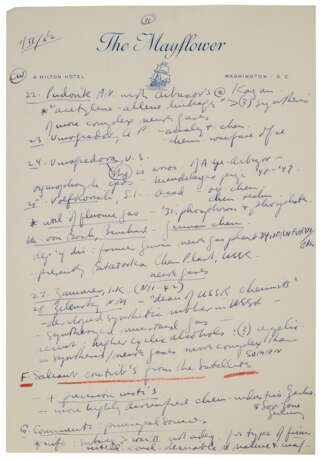 1952 MOE BERG HANDWRITTEN NOTES RELATED TO HIS WORK FOR THE CIA WITH ATOMIC ENERGY CONTENT (PSA/DNA) - Foto 9