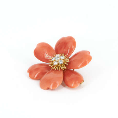 Coral-Diamond-Brooche and 1 Van Cleef & Arpels Ear Clip-On - photo 1