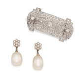 Mixed Lot: Diamond-Brooch and Pearl-Diamond-Ear Pendants - фото 1