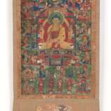 Seltene Thangka des Buddha Shakyamuni und die Erleuchteten des Hinayana-Buddhismus - die sechzehn Arhats - Foto 3