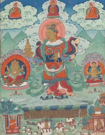 Acht Thangkas aus einer Serie von Arhats und Lokapalas, sowie inschriftlich benannter historischer Abbildungen bedeutender Klosteranlagen in Tibet - Foto 1