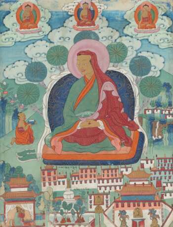 Acht Thangkas aus einer Serie von Arhats und Lokapalas, sowie inschriftlich benannter historischer Abbildungen bedeutender Klosteranlagen in Tibet - фото 2