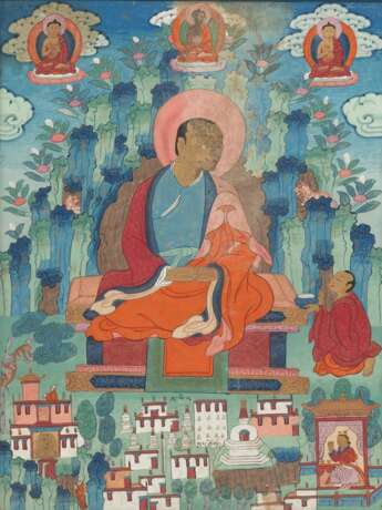 Acht Thangkas aus einer Serie von Arhats und Lokapalas, sowie inschriftlich benannter historischer Abbildungen bedeutender Klosteranlagen in Tibet - Foto 4