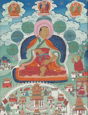 Acht Thangkas aus einer Serie von Arhats und Lokapalas, sowie inschriftlich benannter historischer Abbildungen bedeutender Klosteranlagen in Tibet - фото 6