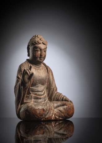 Seltene und feine Holzfigur des Buddha Shakyamuni - photo 2